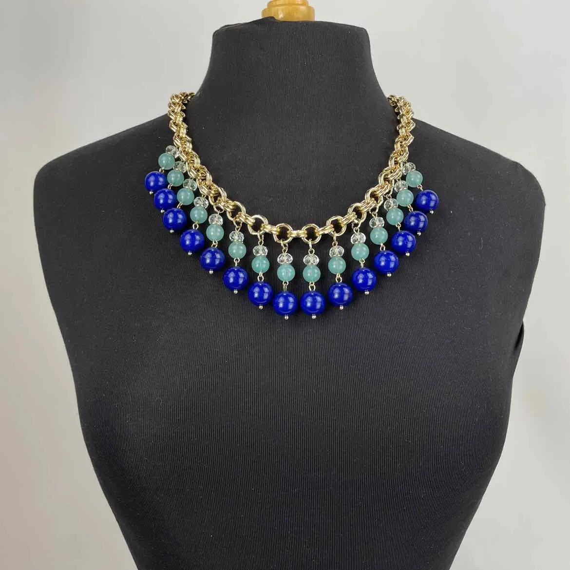 Ann Taylor Gold/Blue Beaded Necklace
