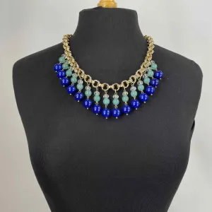 Ann Taylor Gold/Blue Beaded Necklace