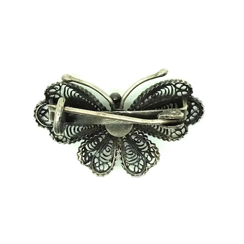 Antique Victorian Moth Silver Filigree Brooch