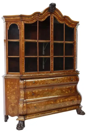 Antique Vitrine, On Chest, Dutch Marquetry, Inlaid, Display, 18th C, 1700s!!