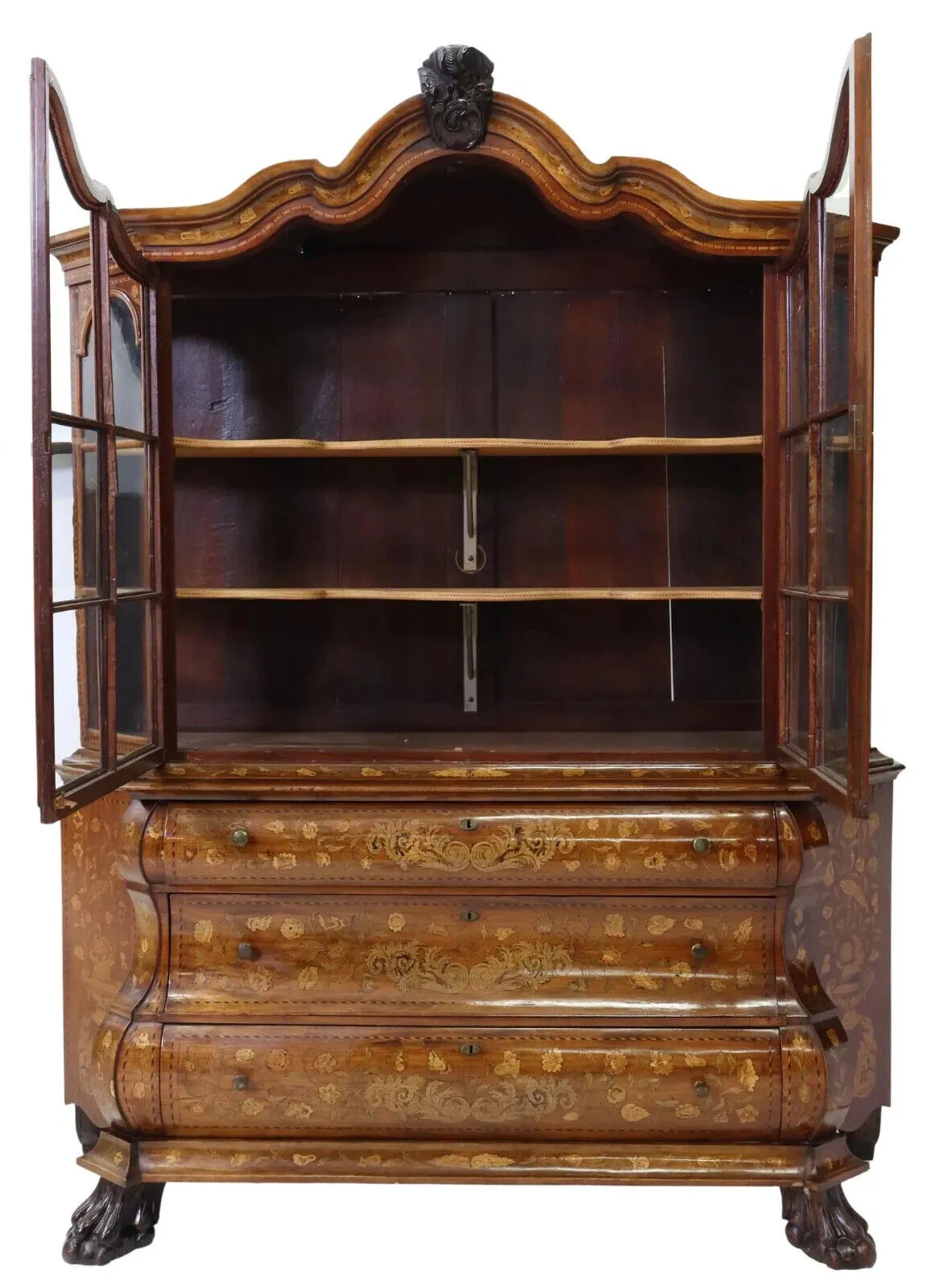 Antique Vitrine, On Chest, Dutch Marquetry, Inlaid, Display, 18th C, 1700s!!