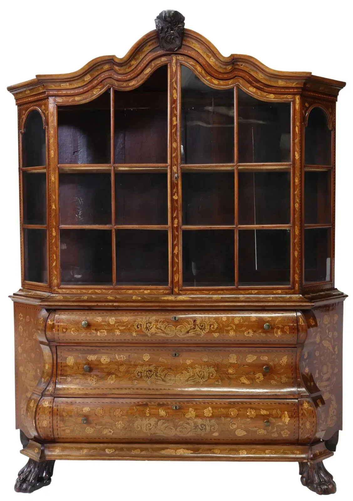 Antique Vitrine, On Chest, Dutch Marquetry, Inlaid, Display, 18th C, 1700s!!