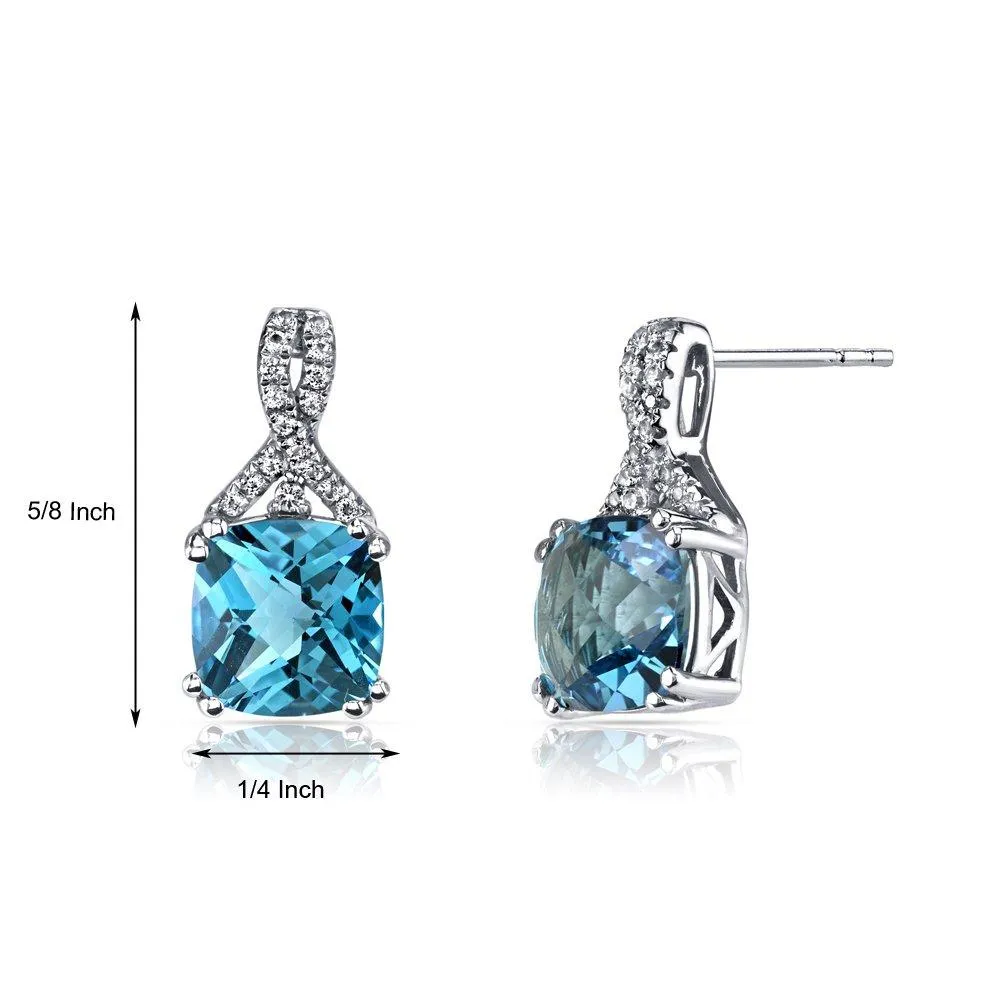 Aquamarine Cushion Round Stud Earrings in 18K White Gold Plated - Certified Gemstone, Hypoallergenic, Made to Last