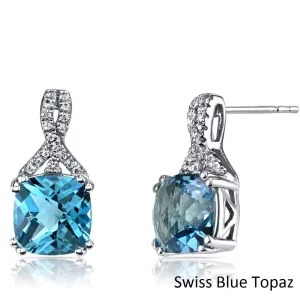 Aquamarine Cushion Round Stud Earrings in 18K White Gold Plated - Certified Gemstone, Hypoallergenic, Made to Last