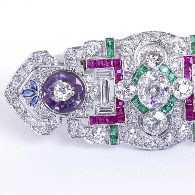 Art Deco Diamond Multi-gem Brooch