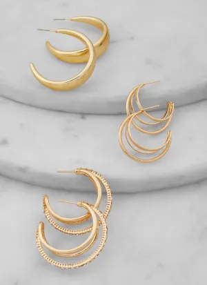 Assorted Rhinestone Hoop Earrings Trio