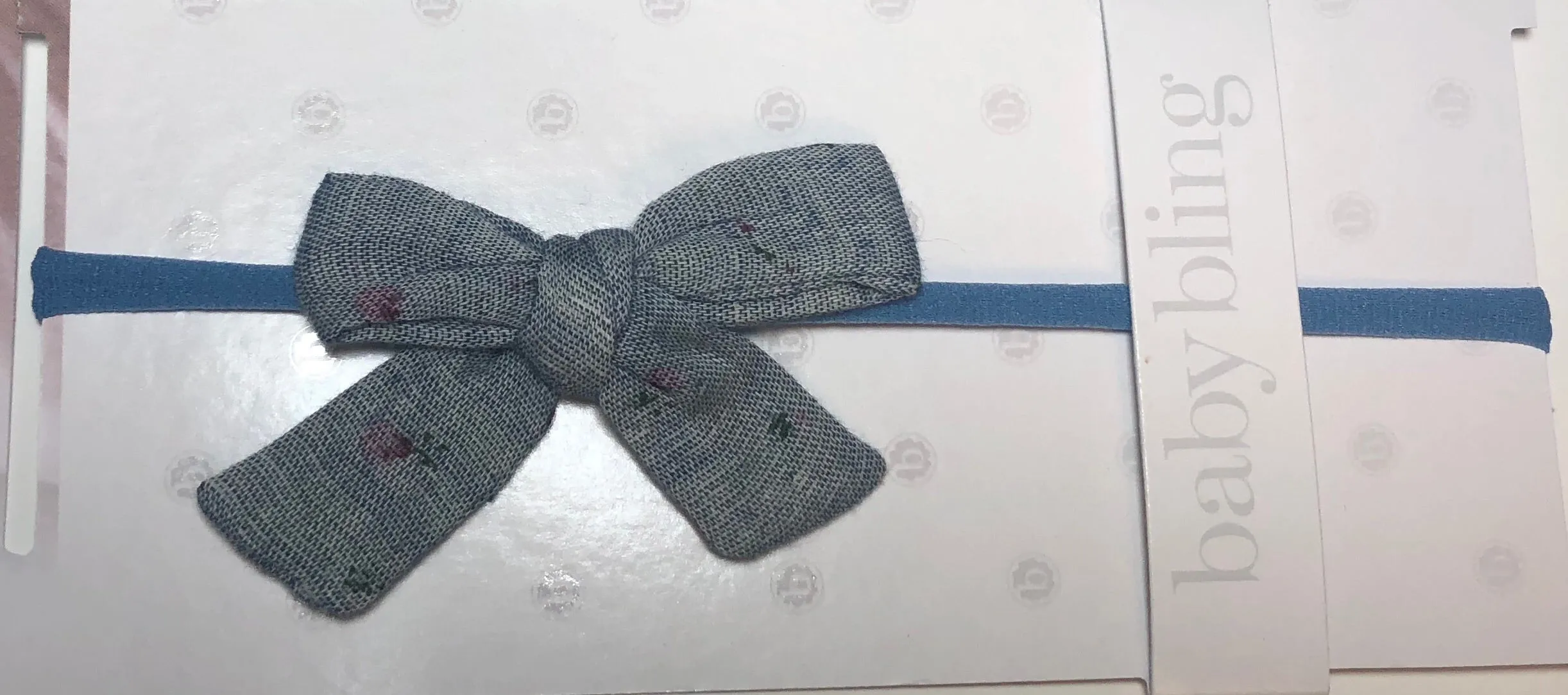 Baby Bling Denim Linen Floral Cotton Print Skinny Bow Headband