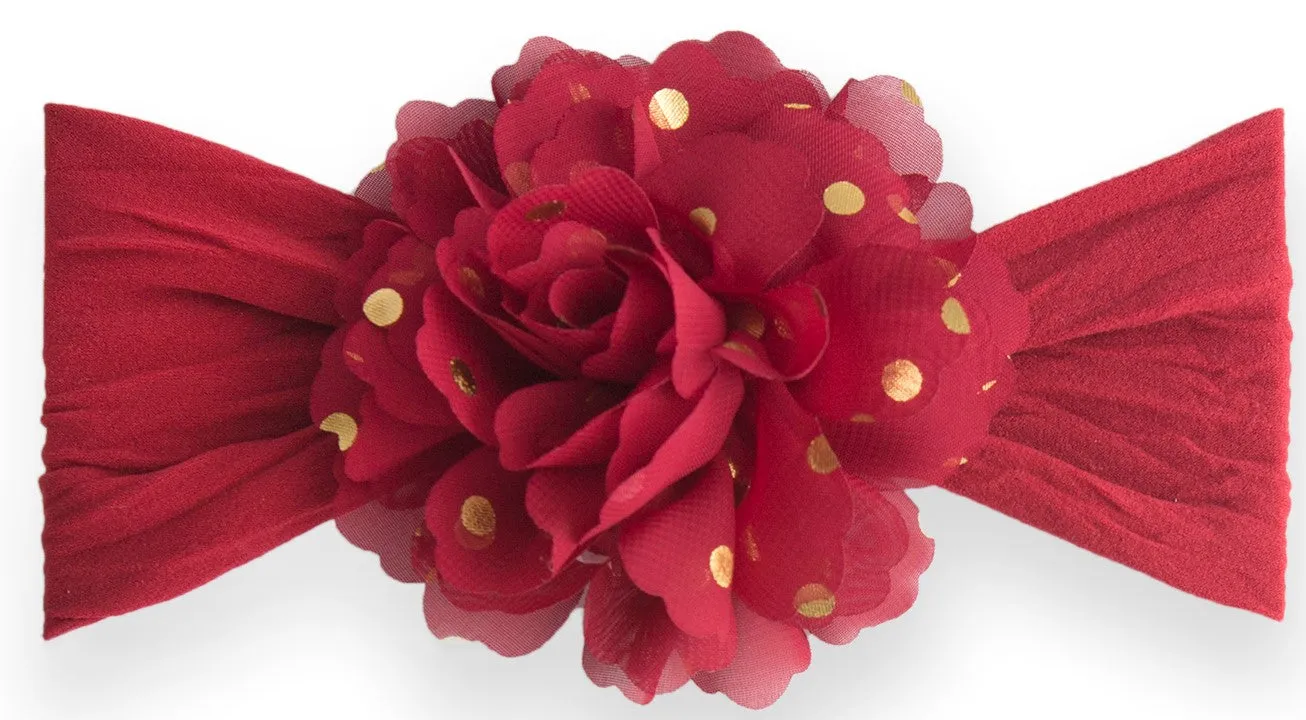 Baby Bling Gold Dot Flower Headband-Red