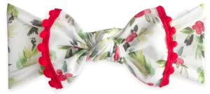 Baby Bling Holly Berry Printed Pom Trimmed Knot Headband
