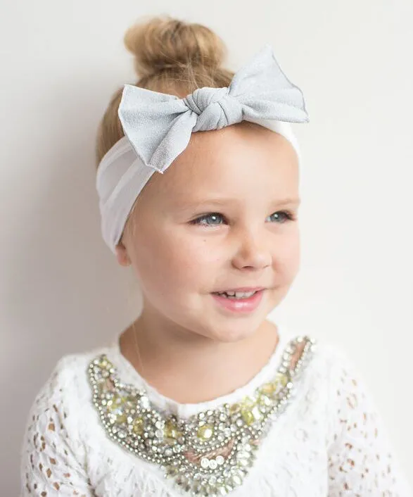 Baby Bling Metallic Knot Headband-Silver on White
