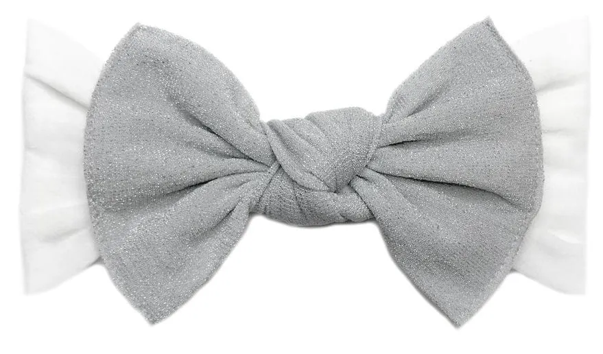 Baby Bling Metallic Knot Headband-Silver on White