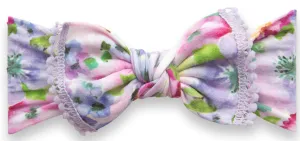 Baby Bling Violets Mini Pom Trimmed Printed Knot Headband