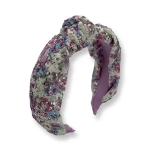 Bari Lynn Flower Lace Knot Headband with Crystals - Lavender