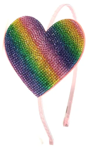 Bari Lynn Rhinestone Ombre Pastel Rainbow Heart Headband
