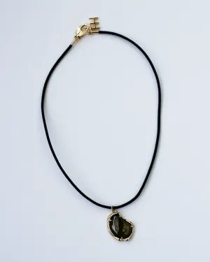 Bean Gemstone Leather Choker - Peridot
