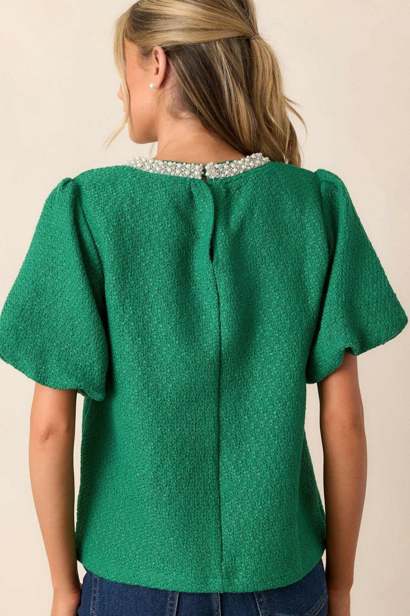 Bejeweled Jade Green Bubble Sleeve Top