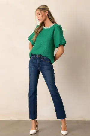 Bejeweled Jade Green Bubble Sleeve Top