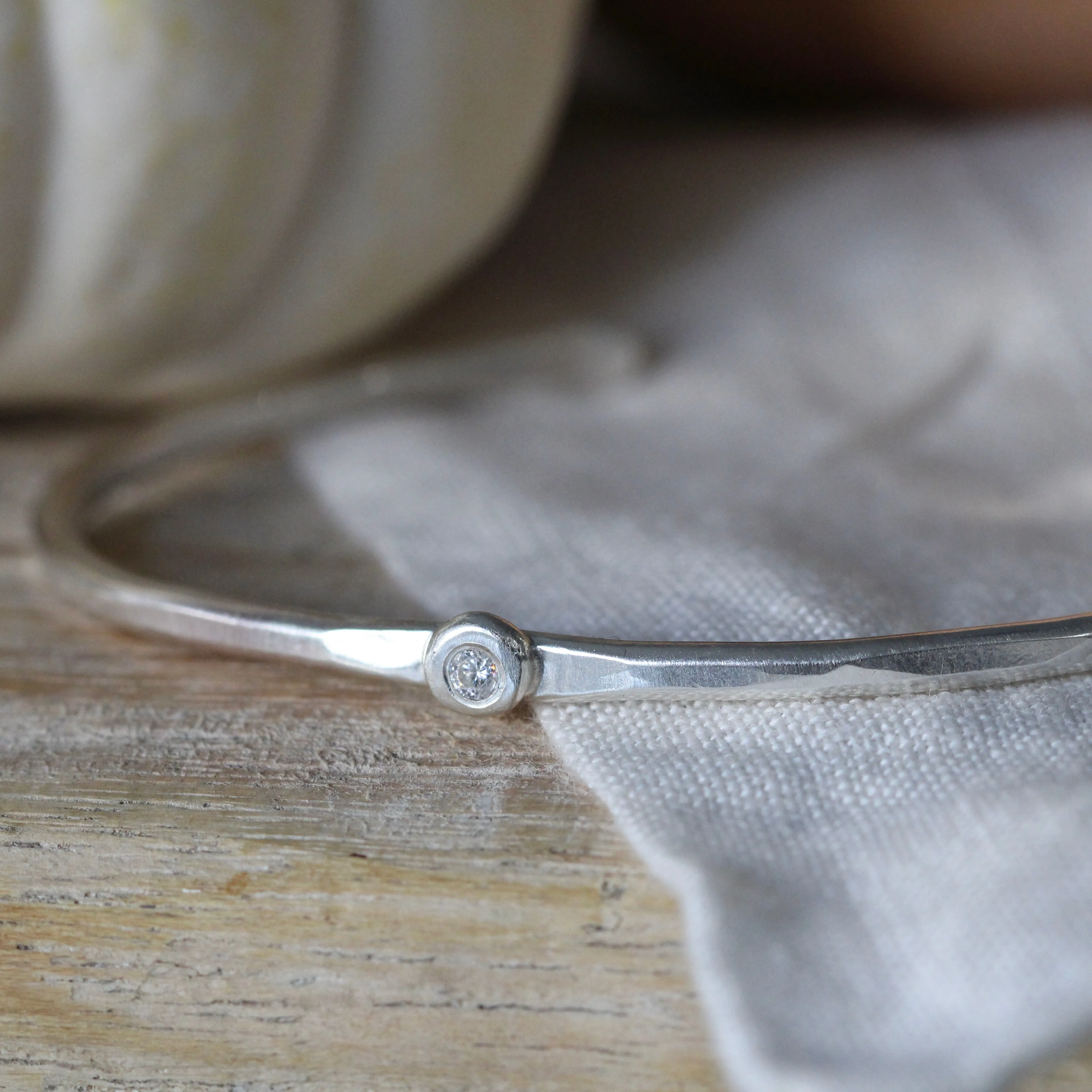 Birthstone Sterling Silver Stacking Cuff Bracelet