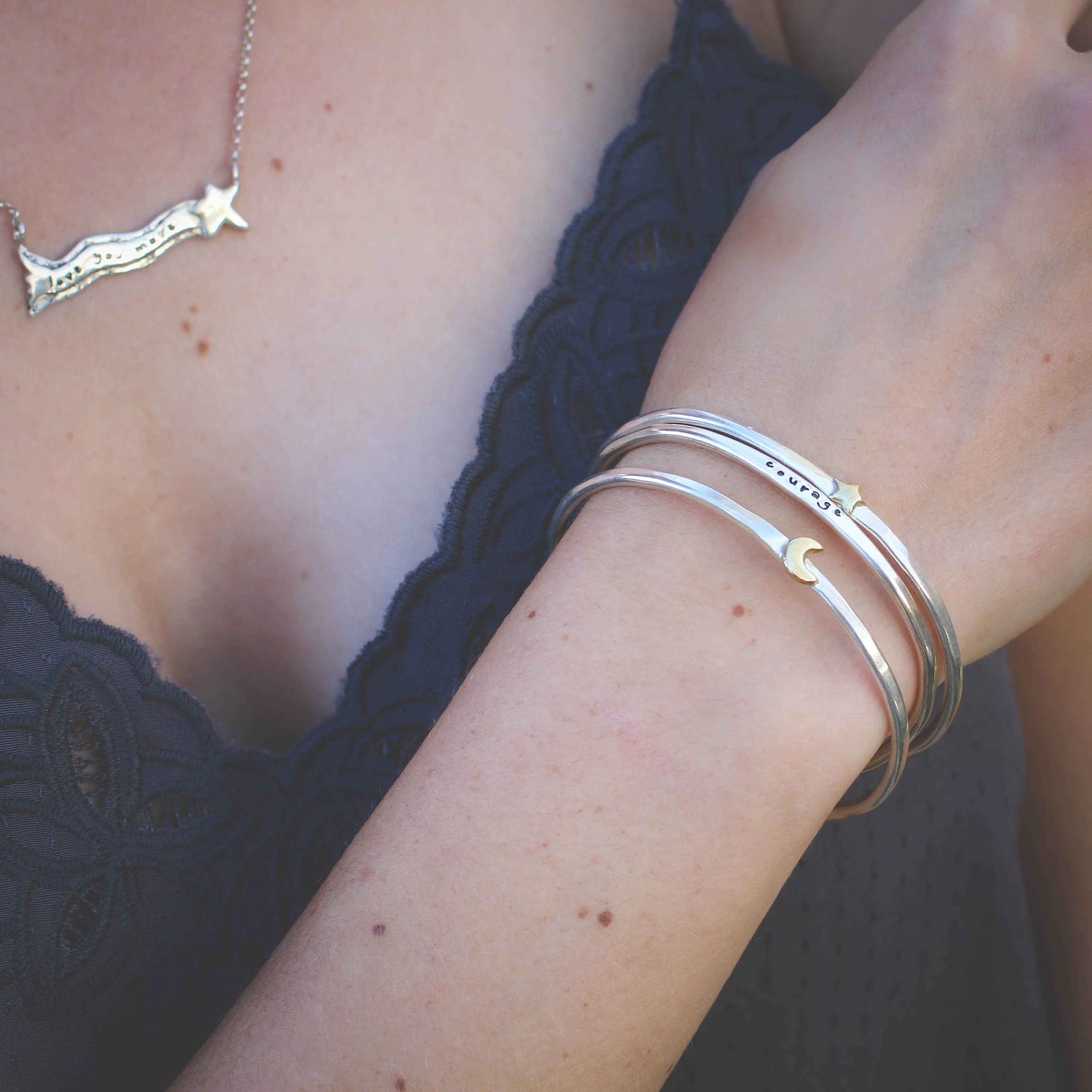 Birthstone Sterling Silver Stacking Cuff Bracelet