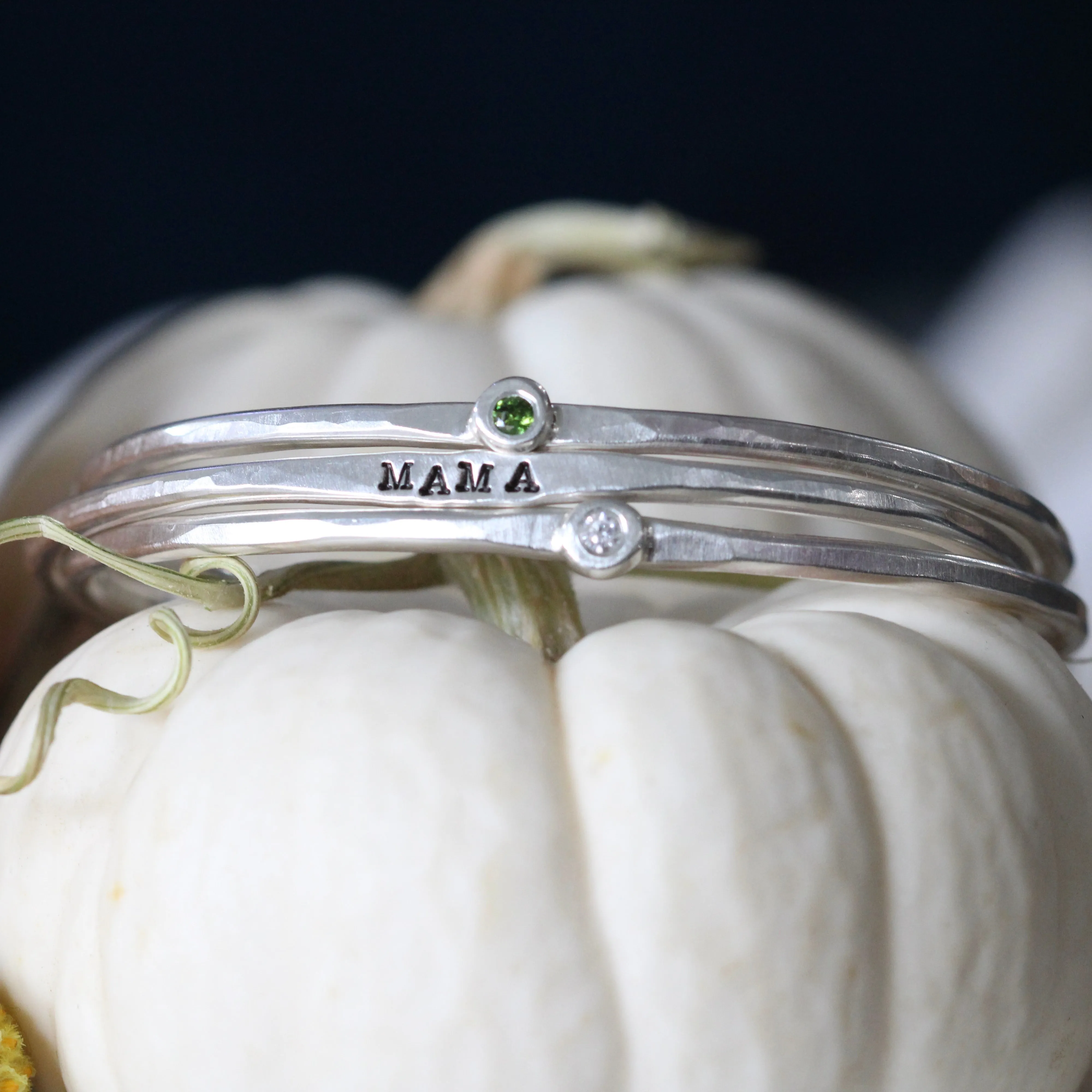 Birthstone Sterling Silver Stacking Cuff Bracelet