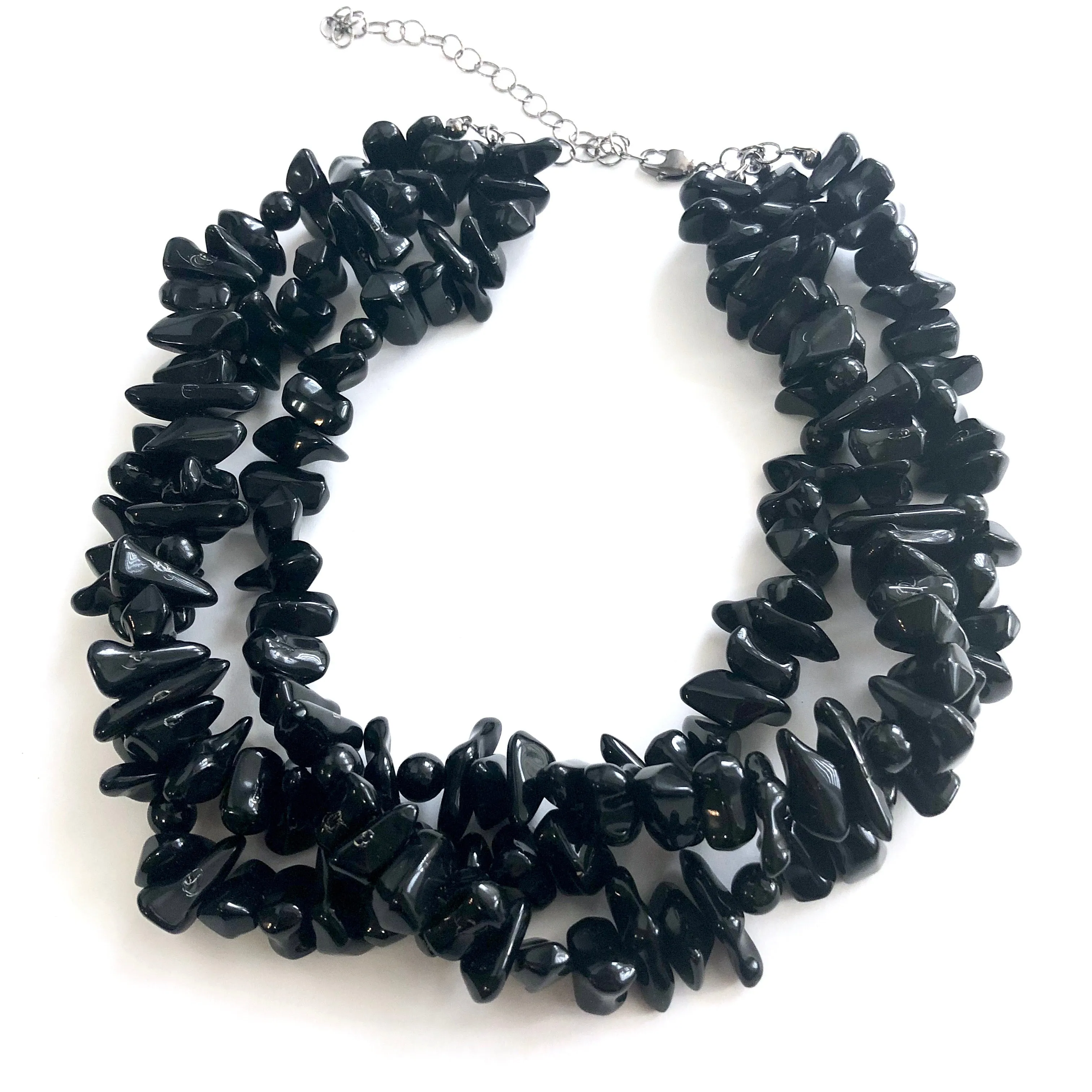 Black Beaded Chunky Chippy Vintage Lucite Morgan Statement Necklace