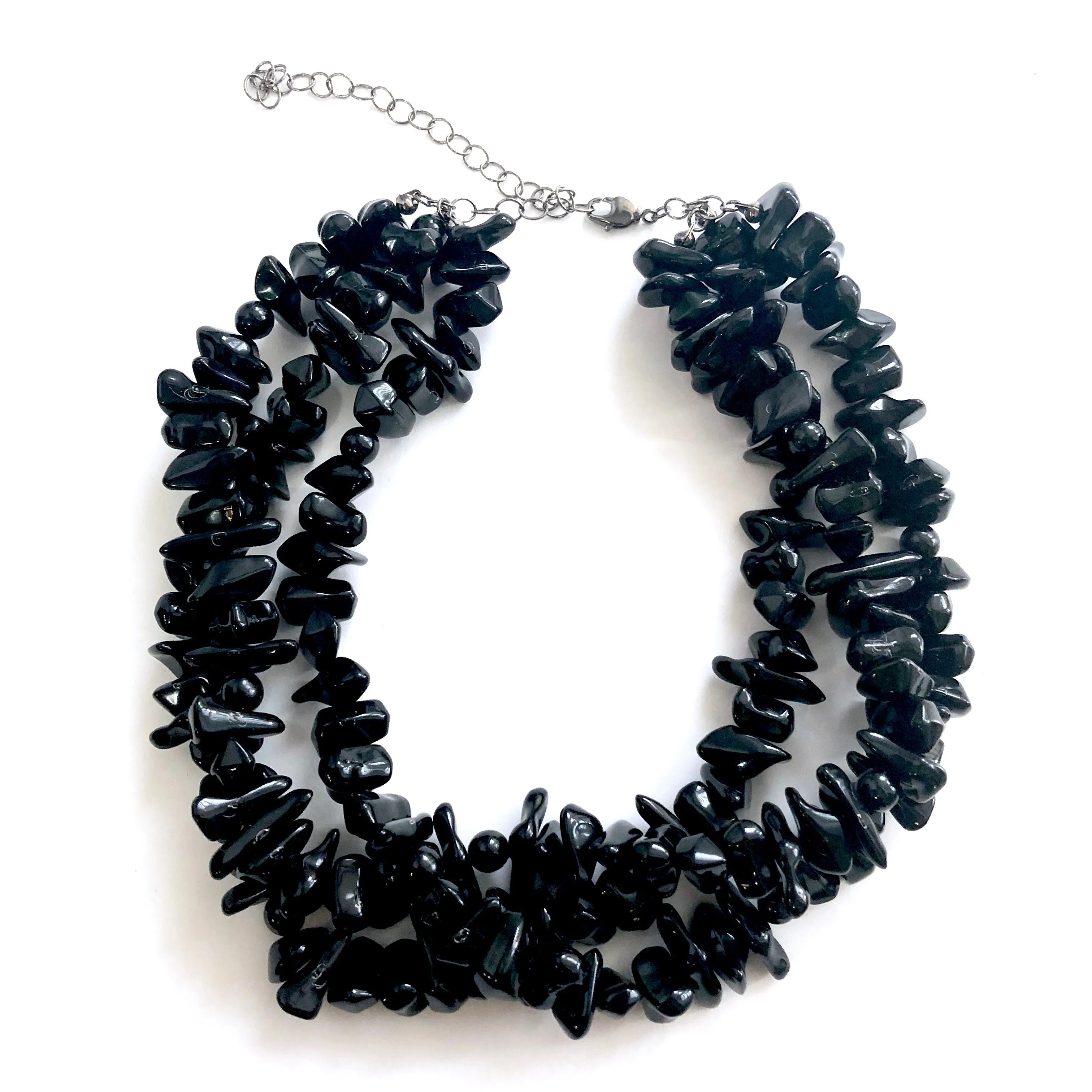 Black Beaded Chunky Chippy Vintage Lucite Morgan Statement Necklace