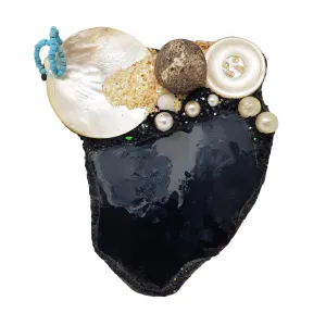 BLACK, PEARL AND SHELL HEART BROOCH - PURI POWER STONE, 2009