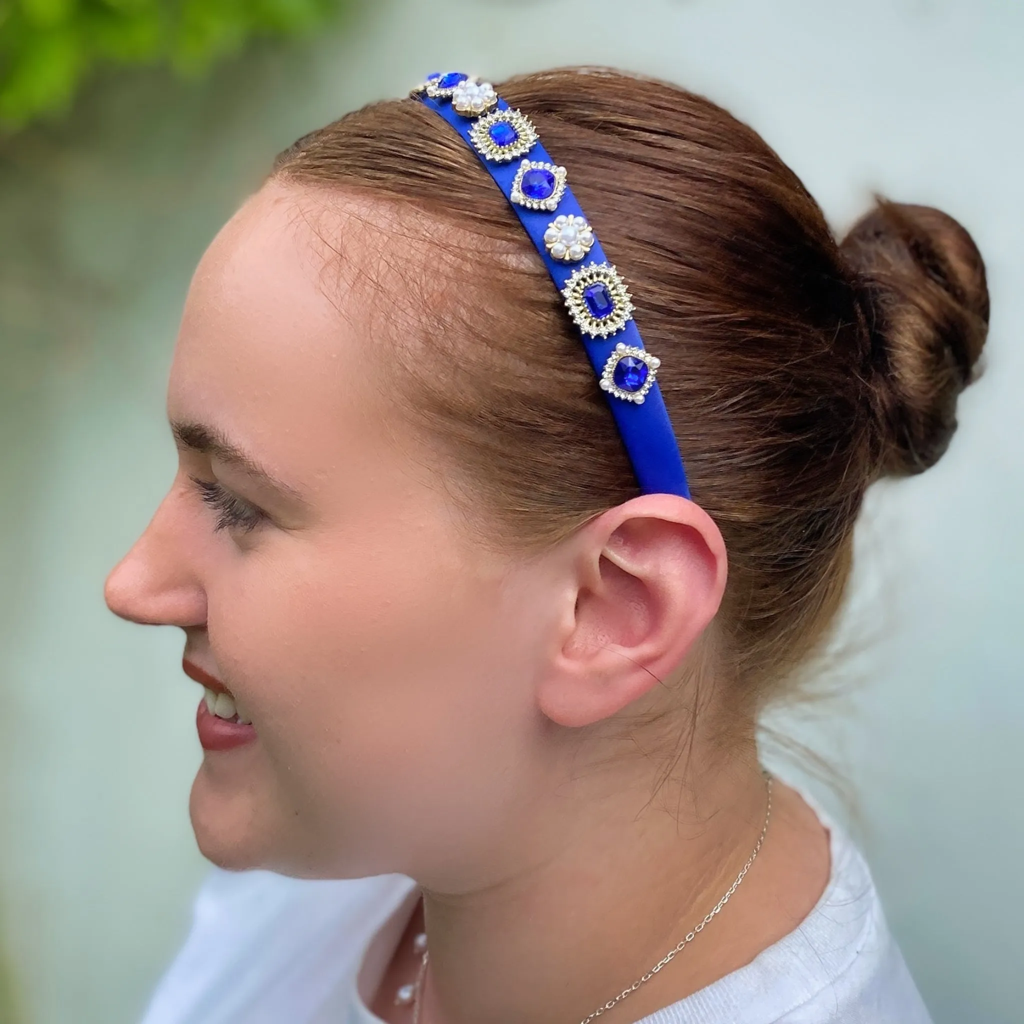 Blue Hair Band Narrow with Pearls