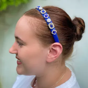 Blue Hair Band Narrow with Pearls