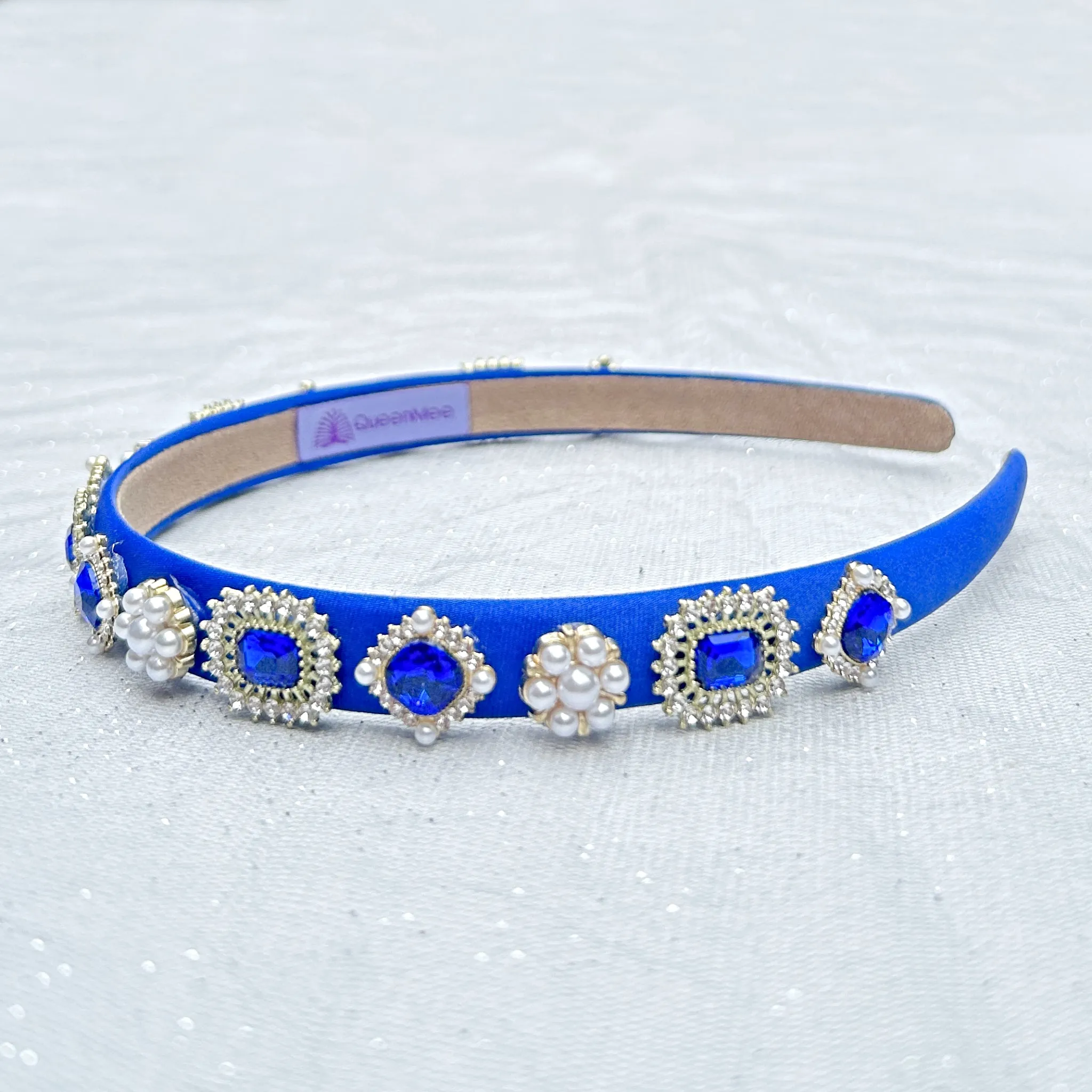 Blue Hair Band Narrow with Pearls
