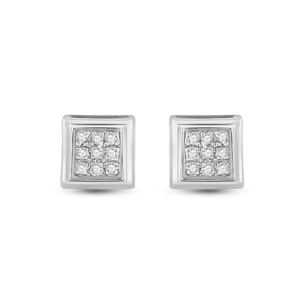Box Micro Pave Diamond Earrings 10K Gold