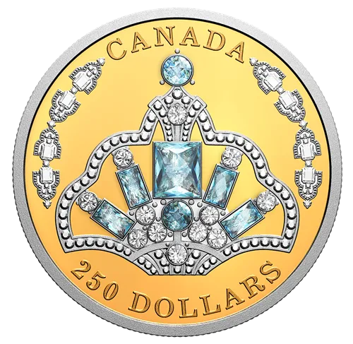 Canada Gold 2020 $250 HM QE II Brazilian Aquamarine Tiara 1.93oz, .9999