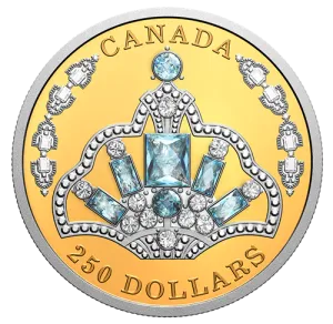 Canada Gold 2020 $250 HM QE II Brazilian Aquamarine Tiara 1.93oz, .9999