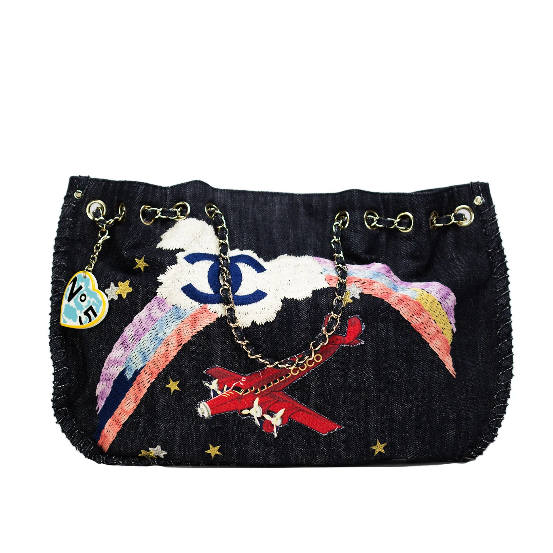 Chanel Rare Denim Airplane Mixed Media Tote
