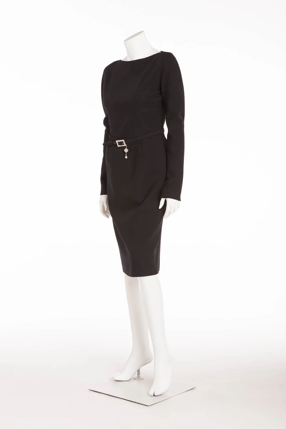 Chrisitan Dior - 2PC Black Long Sleeve Dress with Skinny Belt