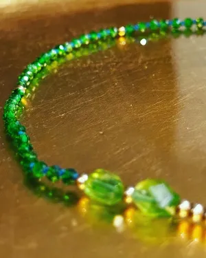 Chrome Diopside & Peridot Necklace Hand Knotted on Blue Silk