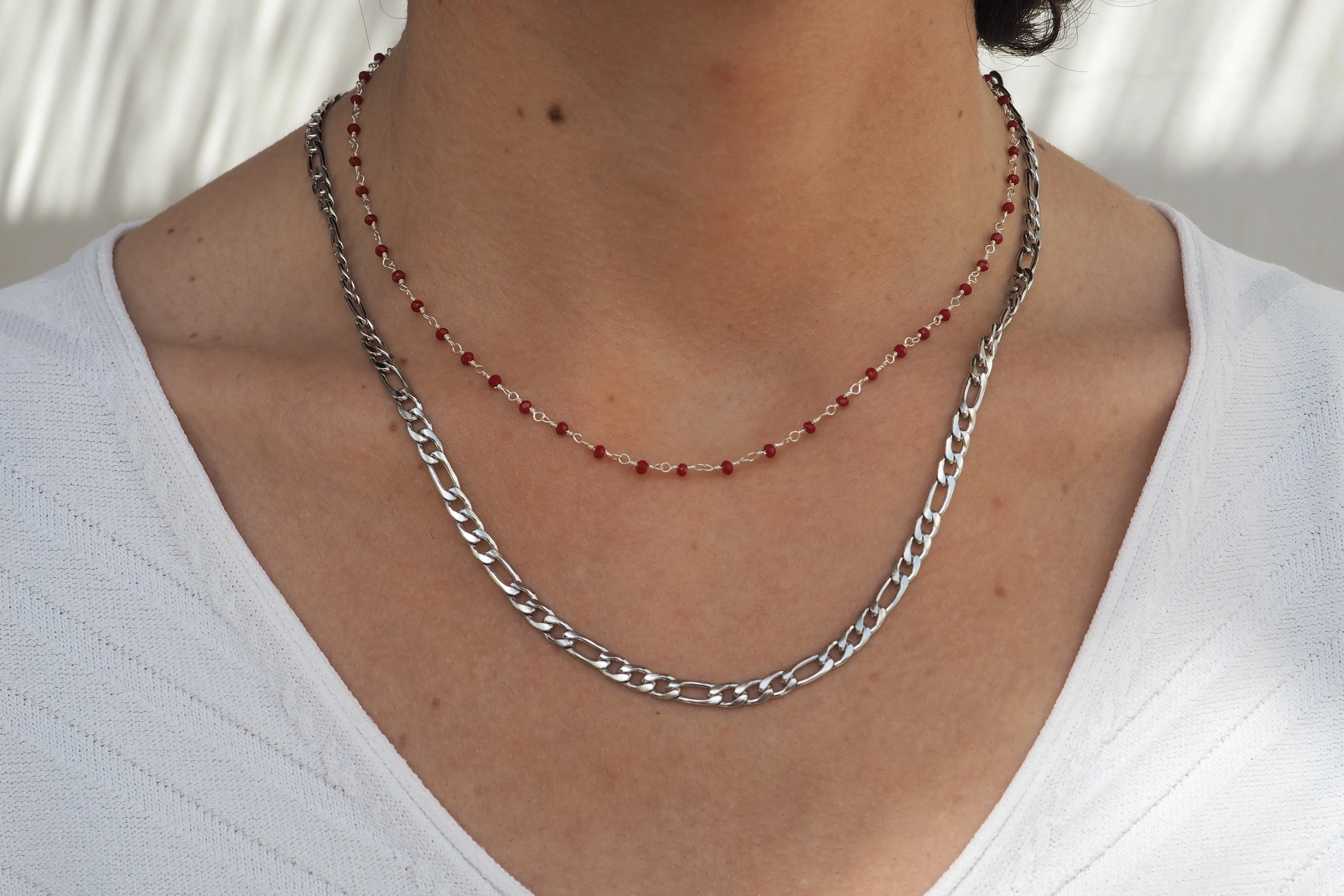 Collar MINERAL JADE ROJO PLATA