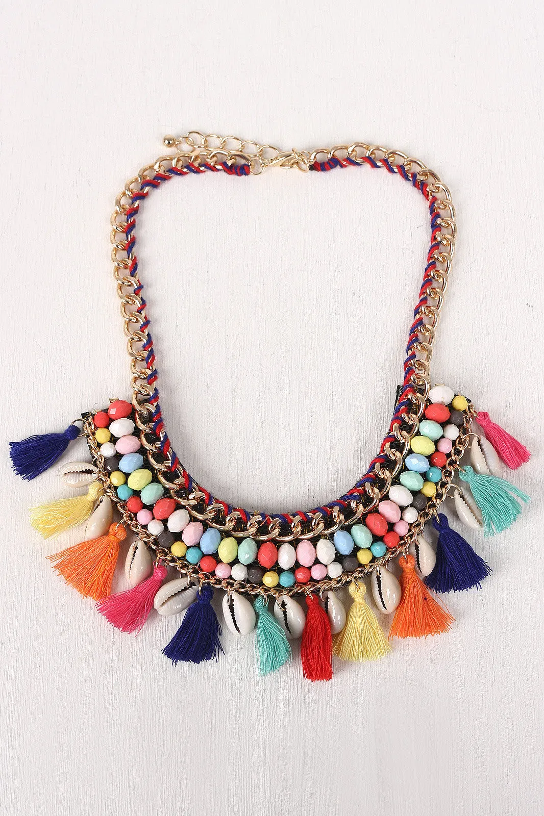 Cowries Shells Tassel Bib Necklace