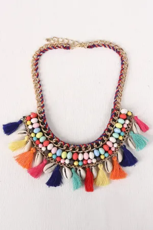 Cowries Shells Tassel Bib Necklace