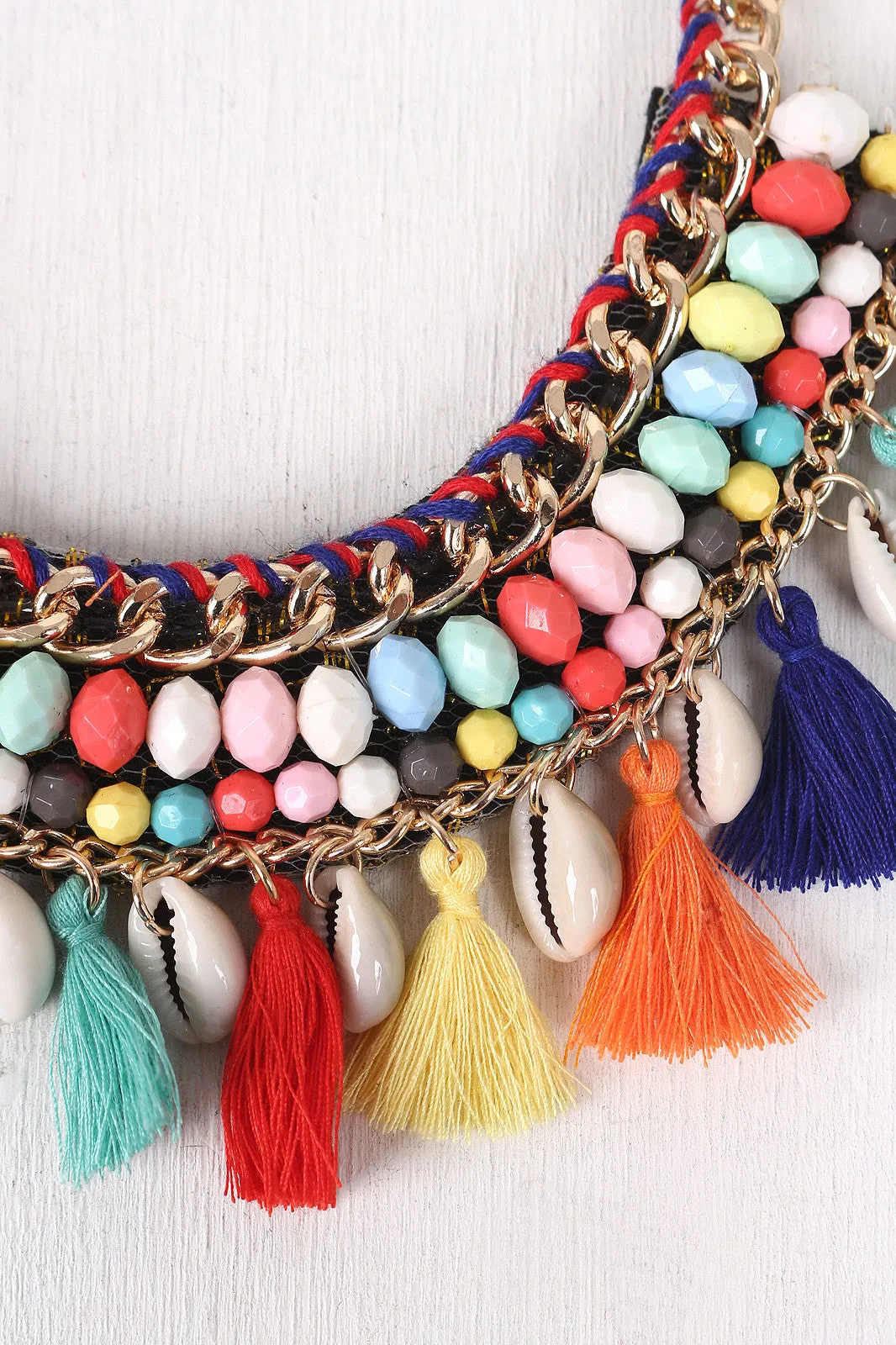 Cowries Shells Tassel Bib Necklace