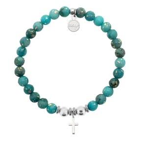 Cross Charm with Blue Opal Jade Charity Bracelet