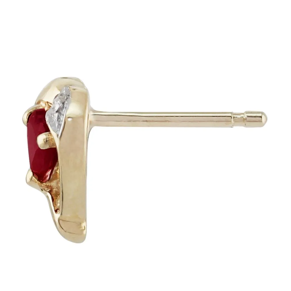 Damen 375 Gold 9ct Gelbgold Herz Granat Klassisch Herz Ohrstecker mit Diamant