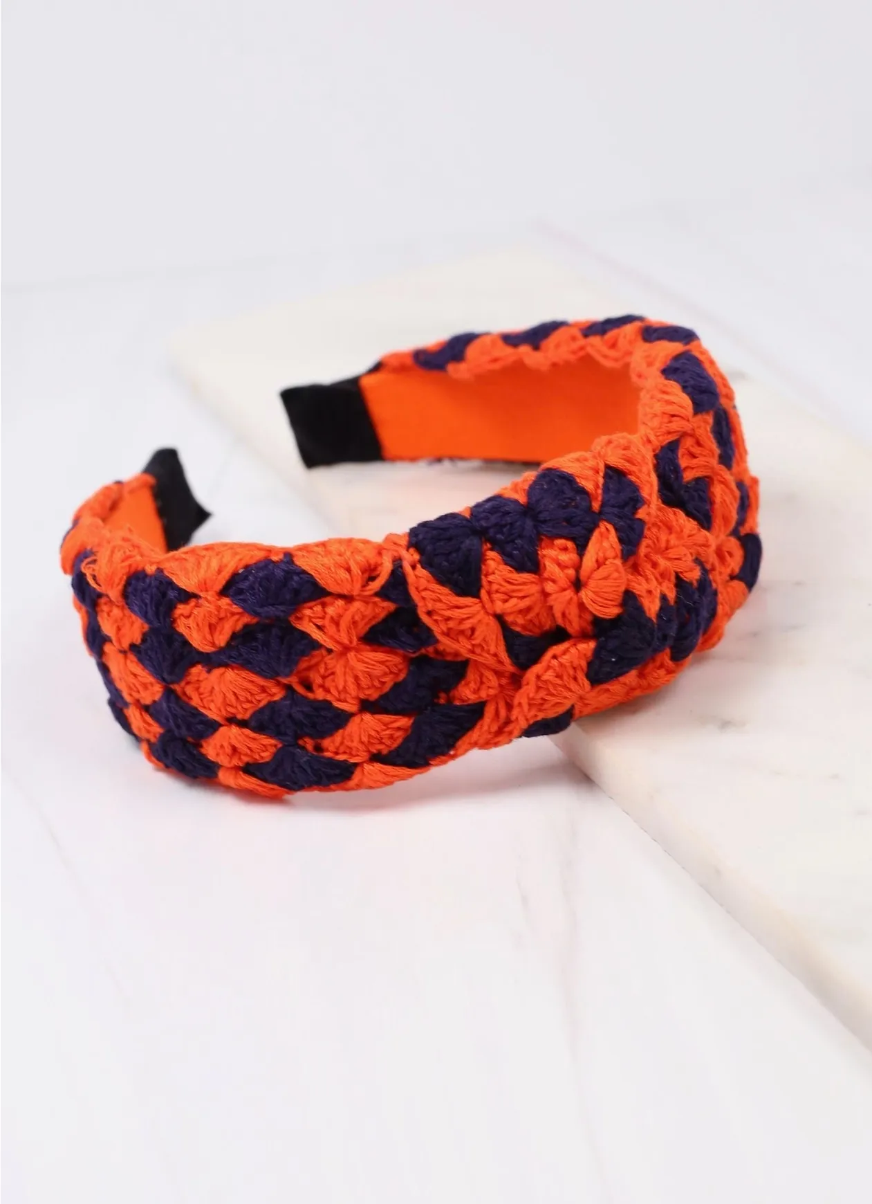 Danton Crochet Headband - Navy & Orange