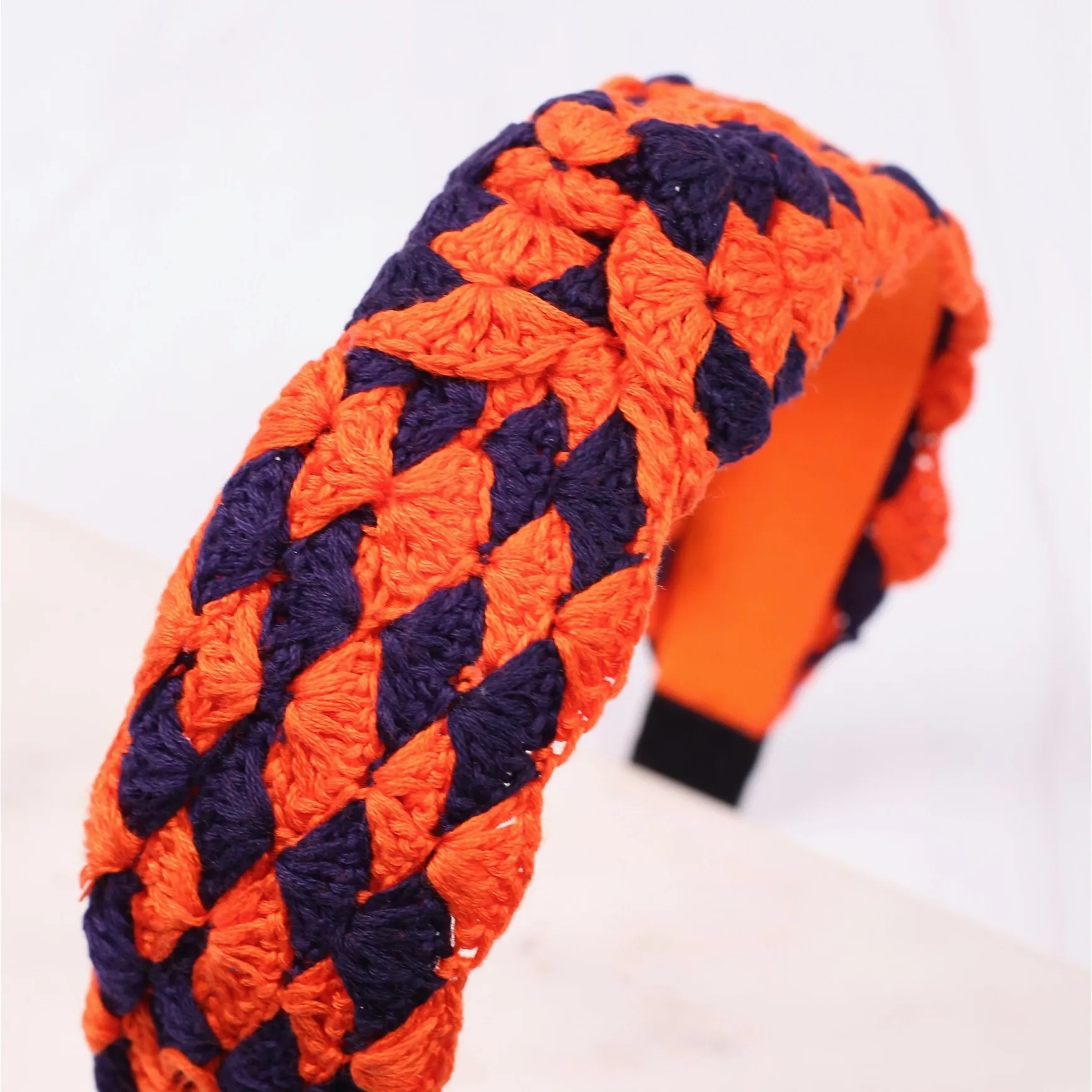 Danton Crochet Headband - Navy & Orange