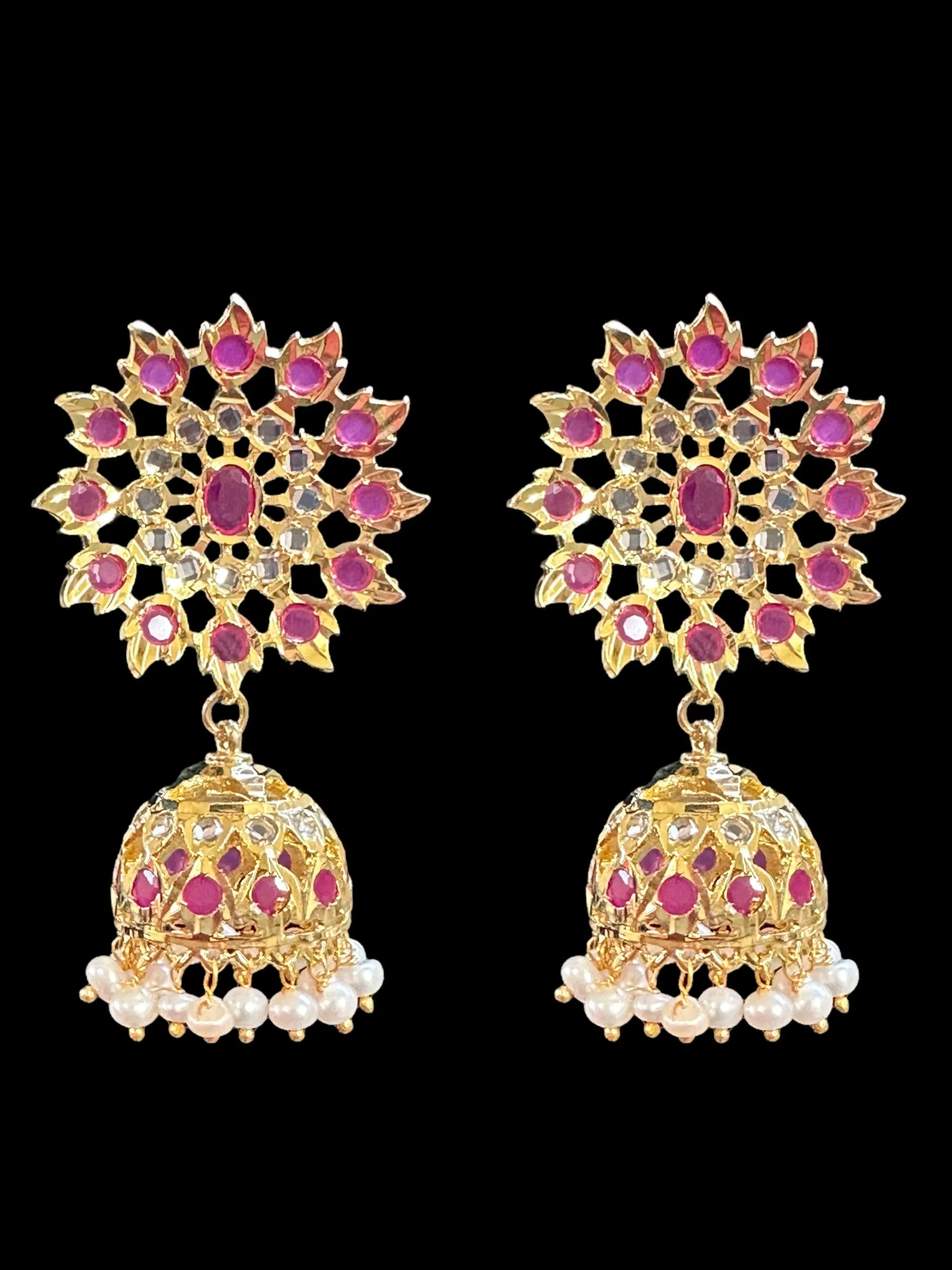 DER520 Hyderabadi gold plated Jhumka - ruby  ( SHIPS IN 4 WEEKS  )