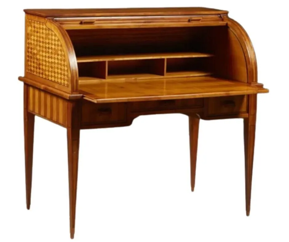 Desk, French, Louis XVI Style, Carved, Inlaid Cherry Cylinder Desk, Vintage!!