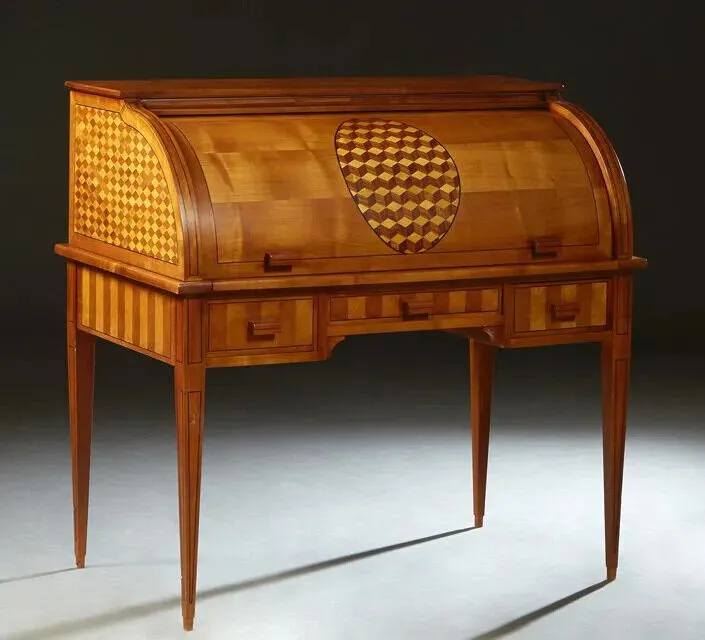 Desk, French, Louis XVI Style, Carved, Inlaid Cherry Cylinder Desk, Vintage!!