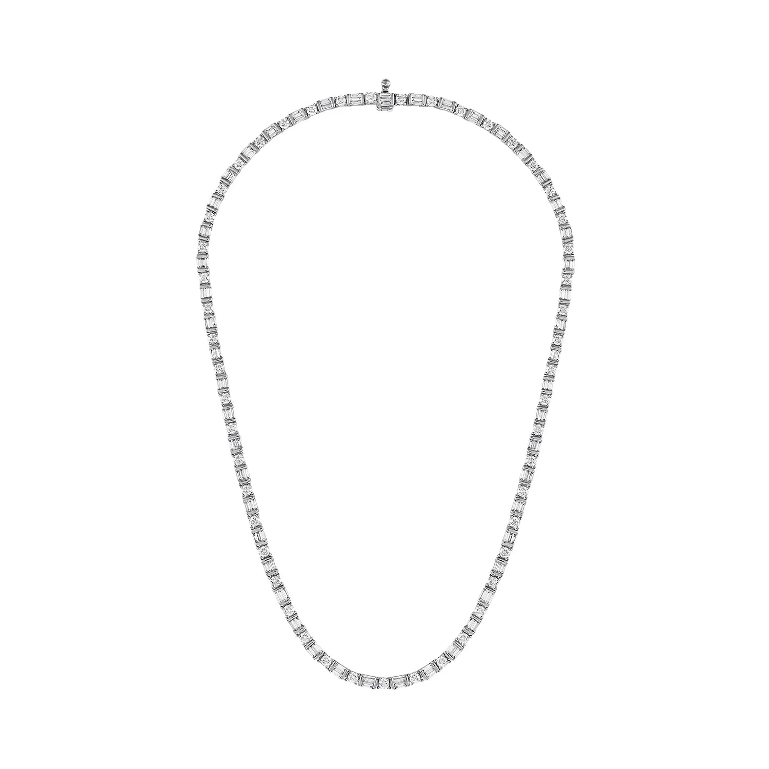 Emerald Cut & Round Diamond Tennis Necklace