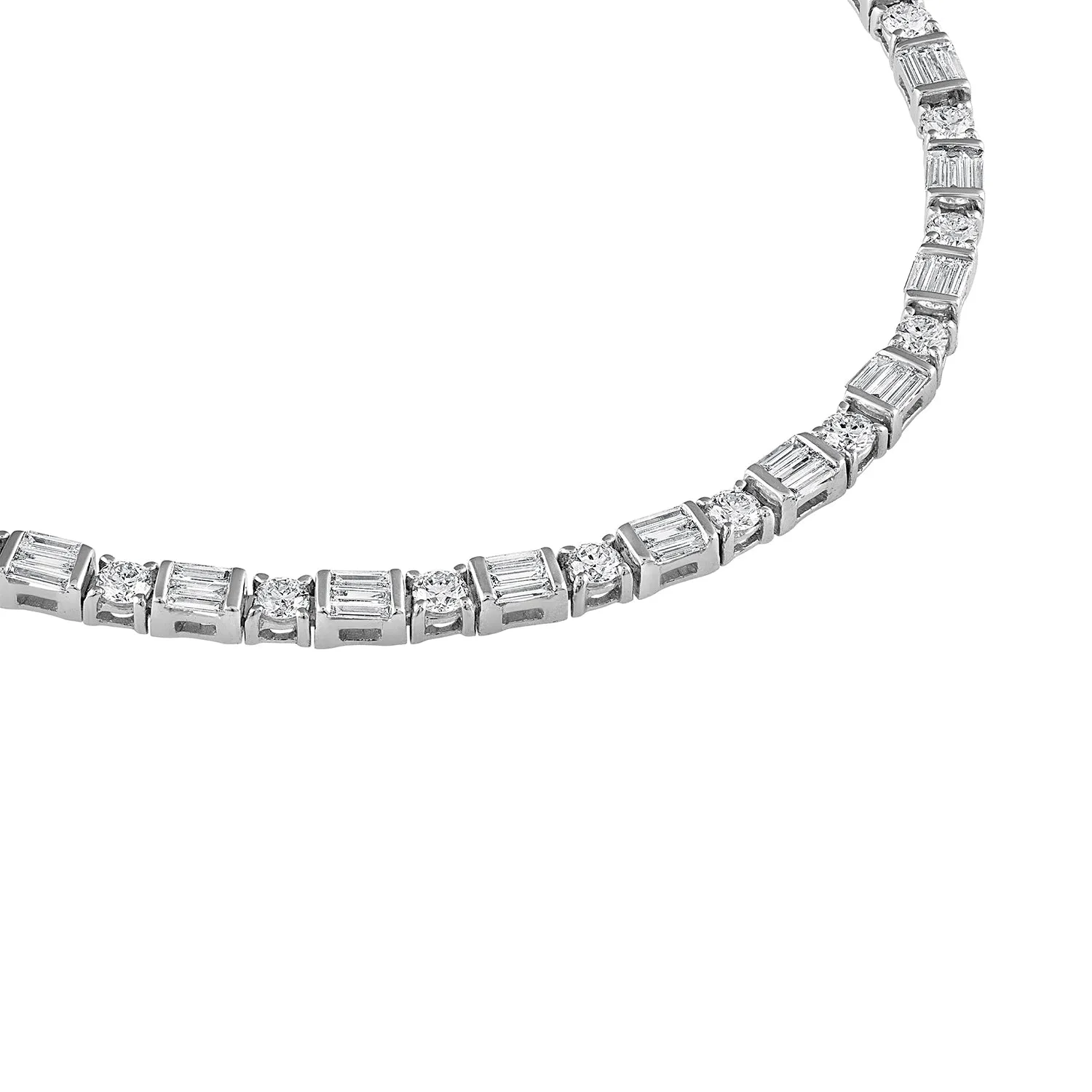 Emerald Cut & Round Diamond Tennis Necklace
