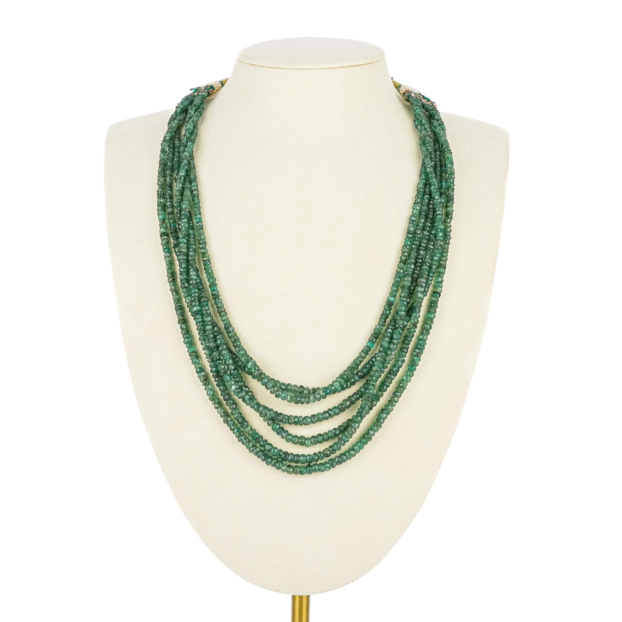 Emerald Rondelle 6 Strand Necklace on Silk